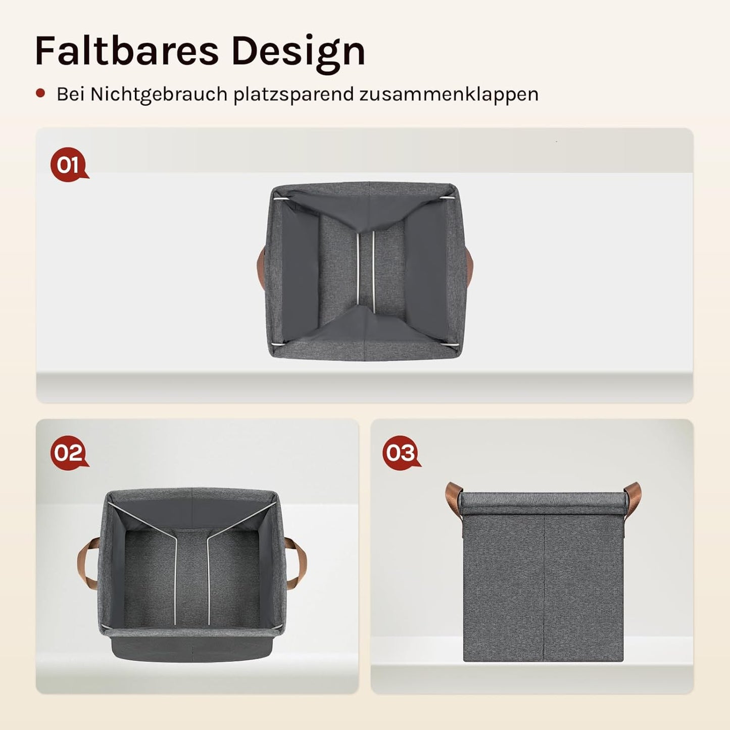 WOLTU opvouwbare opbergdozen set 5 stuks - stoffen opbergkubussen met handgrepen en metalen frame - grijs 32 x 32 x 31 cm