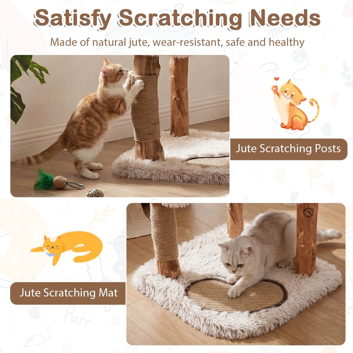 Costway Houten kattenboom - Met hangmat - 41 x 41 x 87 cm - Naturel en wit