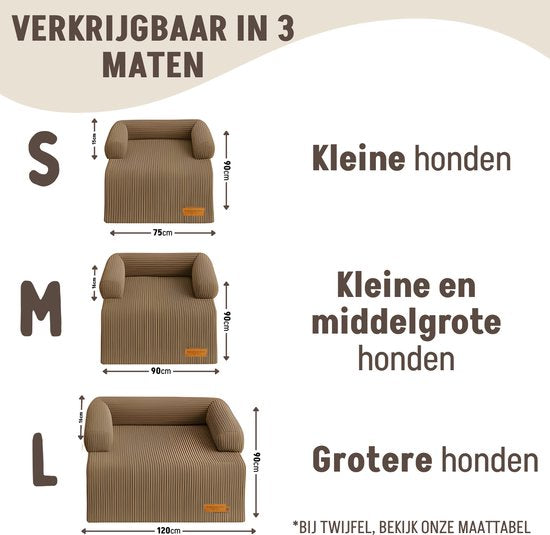 By Cee Cee Origineel Hondendeken Bank – Hondenkleed Bank - Hondenmand - Premium - Volledig Afritsbaar - Ribstof - Bruin - 120x90 - Maat L