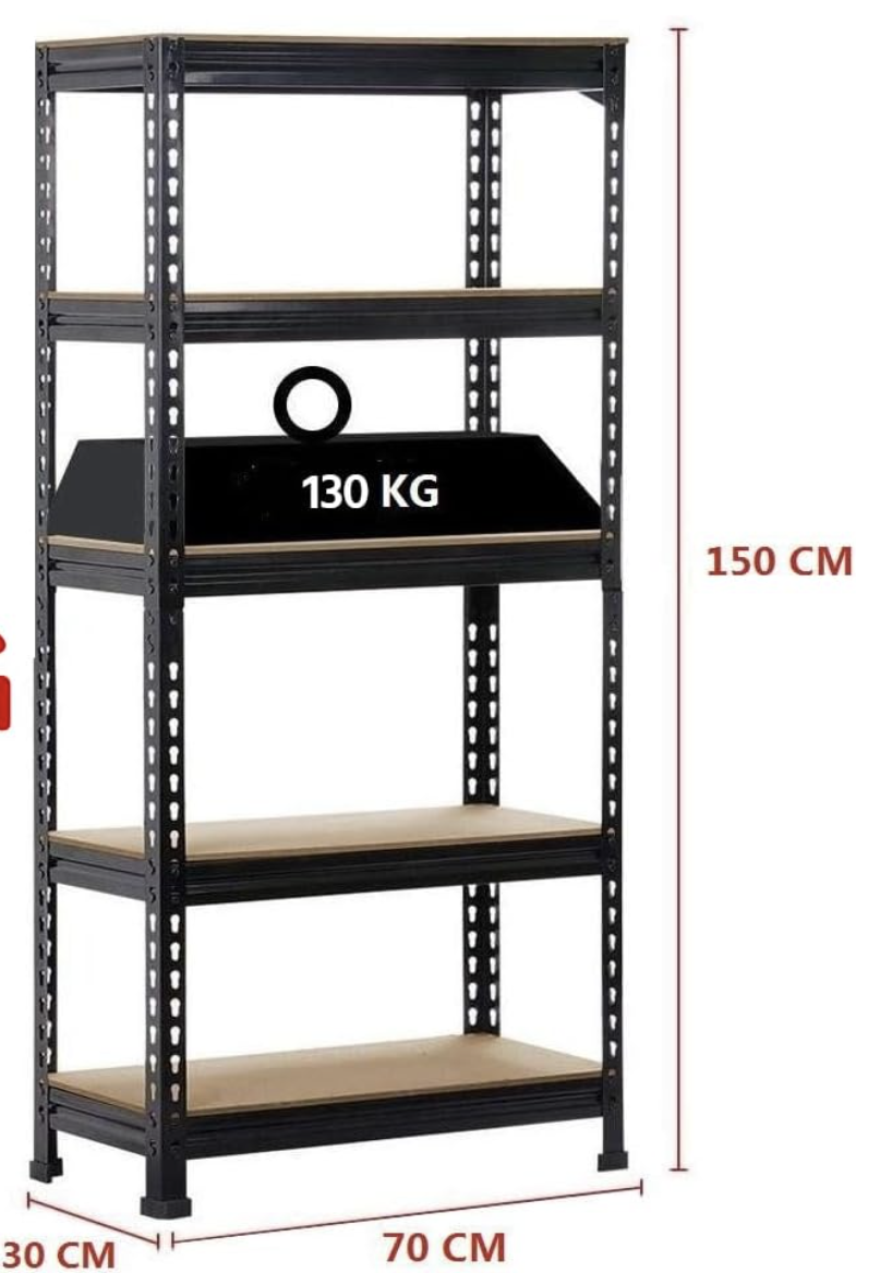 Yaheetech Industriële Opbergrek met 5 Verstelbare Planken - Zwart - 70x30x150 cm