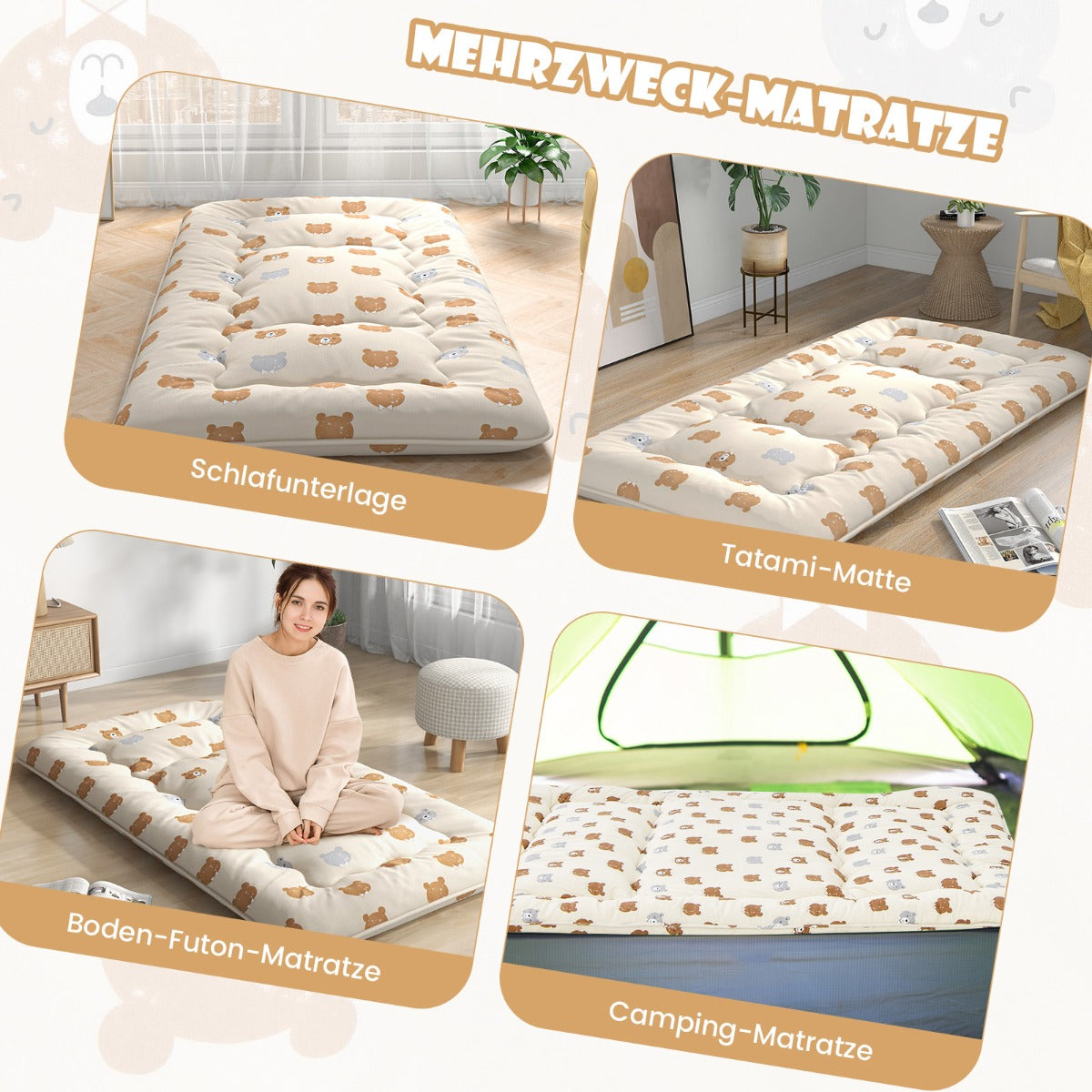 Coast Futon Matras met afneembare Hoes en Draagtas - 90 x 200 cm - Créme
