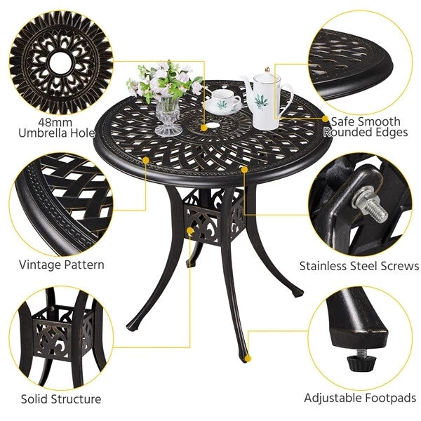 Yaheetech Ronde Tuintafel Ø78 x 75 cm - Brons - Metalen Balkontafel met Parasolgat