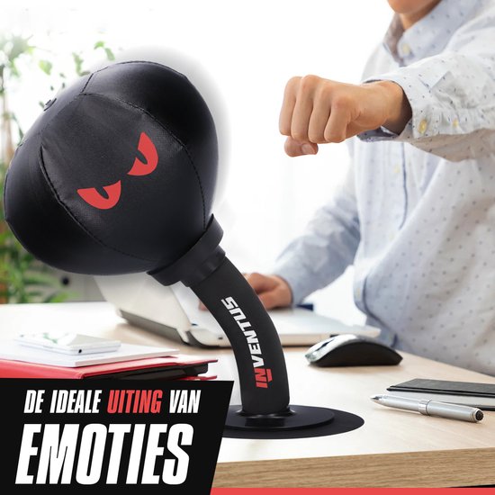 Inventus Boksbal PeakPunch - Met Zuignap - Mini Bokspaal - Anti Stress - Gaming Accessoires - Kerst Cadeau - Boxing Reflex Stressbal - Kinderen en Volwassenen - Zwart