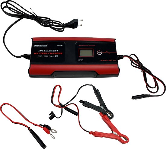 Absaar Acculader Pro 6.0 (12/24v - 6a) 0-120/180ah Rood/zwart