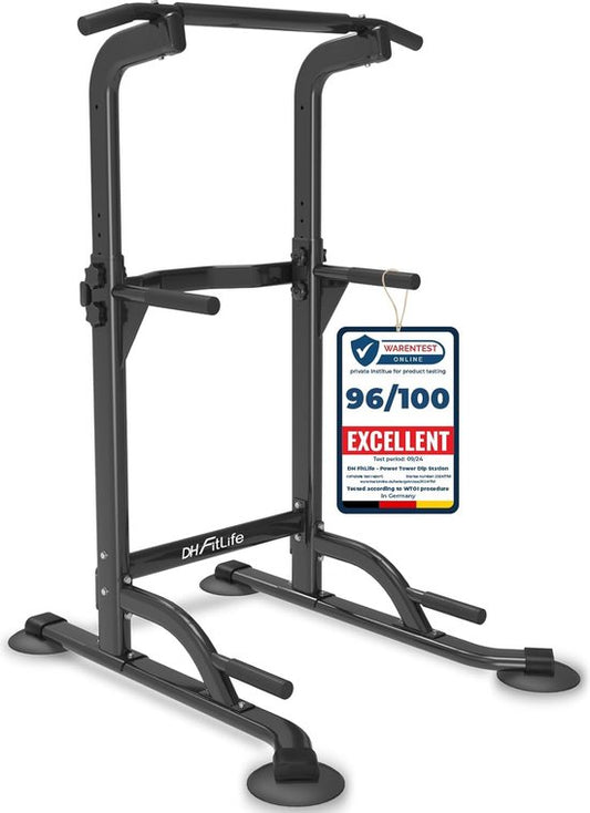 DH FitLife Power Tower Dip Station - vrijstaande optrekstang - rugtrainer - krachtstation - power rack - thuis gym