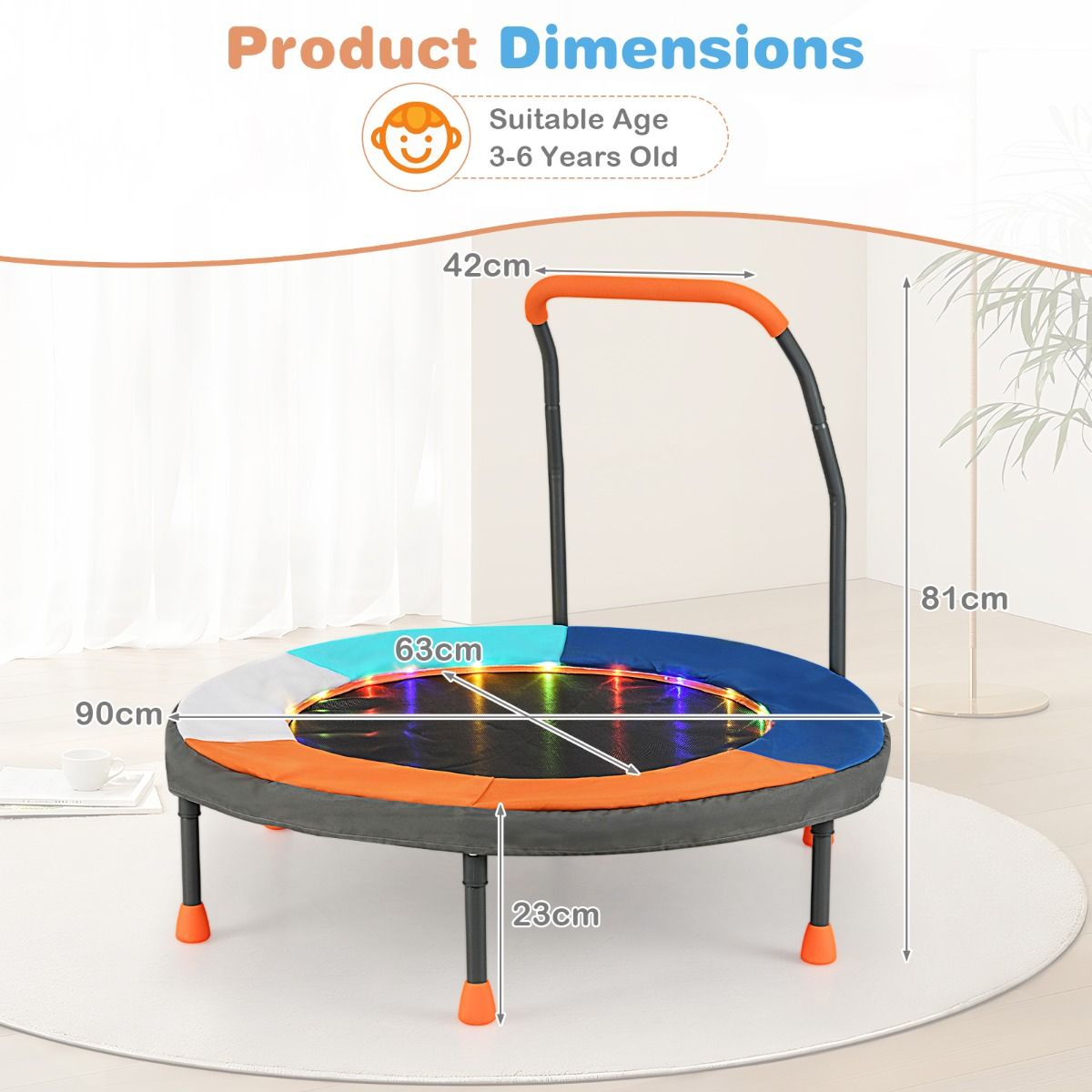 Coast minitrampoline voor kinderen - model 2 - ledverlichting - opvouwbaar - multicolor - 90 cm