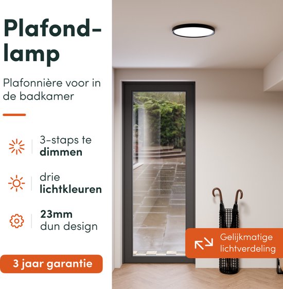 Nolt Plafondlamp Dimbaar - Badkamerverlichting - 24W - ⌀ 30cm - Wit