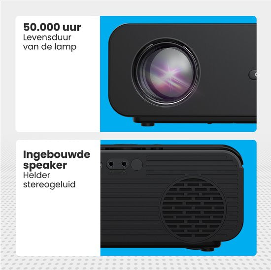 Auronic Beamer 10.000 Lumen - WiFi - 1080P Full HD - Streamen vanaf je telefoon - Smart Mini Beamer - IOS & Android - HDMI-kabel - Afstandsbediening en Projectiescherm - Zwart
