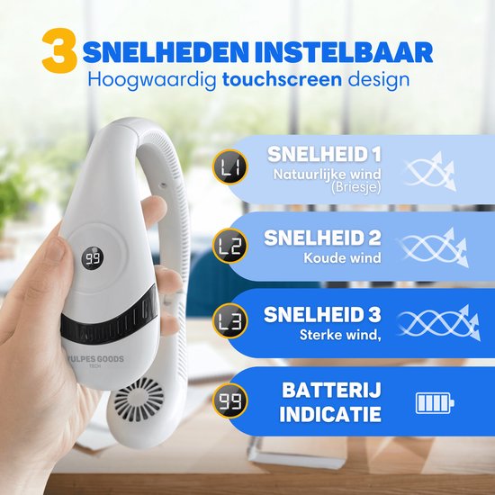 Vulpes Goods® Tech - Nek Ventilator - Draagbare Gezichtsventilator - USB ventilator - Mini Ventilator - Oplaadbaar - 3 standen - PRO Versie