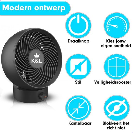 K&L Stille Ventilator - Tafelmodel - USB powered - Kantelbaar - Zwart