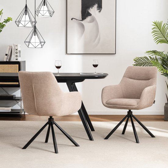 Furnihaus Olivia - Draaibare Eetkamerstoel - Armleuningen - Beige - Stof