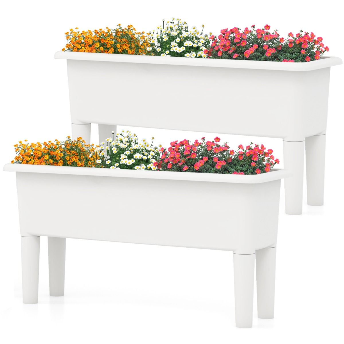 Coast Set van 2 Verhoogde Plantenbakken - Zelfwatergevend - Afneembare poten - Koffie / Wit