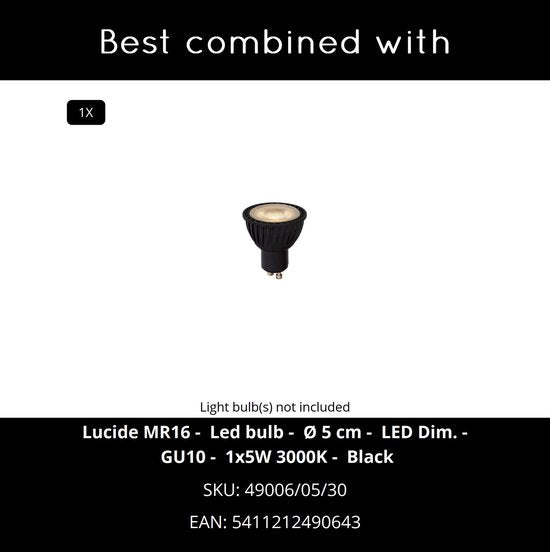 Lucide TRACK FLORIS Hanglamp - 1-fase Railsysteem / Railverlichting - 1xGU10 - Zwart (Uitbreiding)