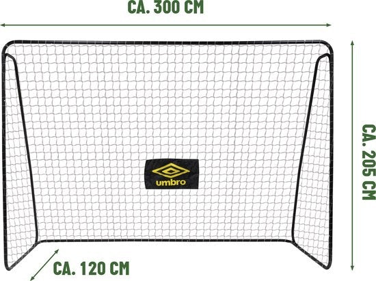 Umbro Voetbaldoel - Voetbal Goal 300 x 120 x 205 cm - Voetbalgoal Groot - Buitenspeelgoed voor Kinderen en Volwassenen - Snelle Montage - Voetbal Training Doel - Metaal - Zwart/ Geel