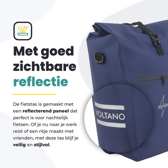 Voltano Luxe E-bike Fietstas 28L – Marine Blauw – Pakaftas Met Laptop vak – 100% Waterdicht - Met Schouderband