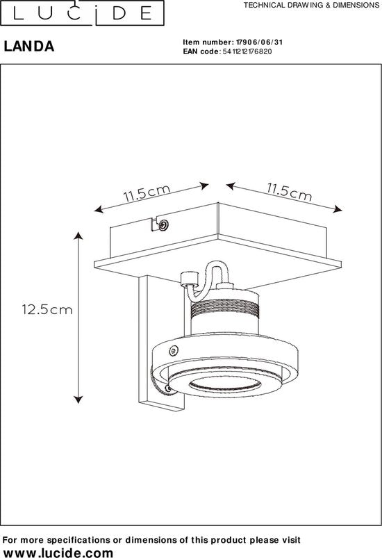Lucide LANDA - Plafondspot - LED Dim to warm - GU10 - 1x5W 2200K/3000K - Wit
