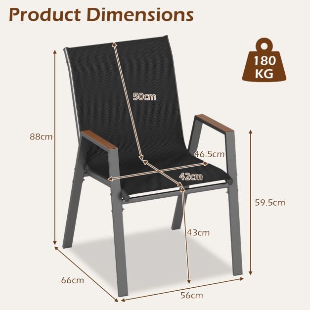 Coast Tuinstoelen Set van 2 Grijs – Stapelbare Terrasstoelen met Hoge Rugleuning – 56 x 66 x 88 cm