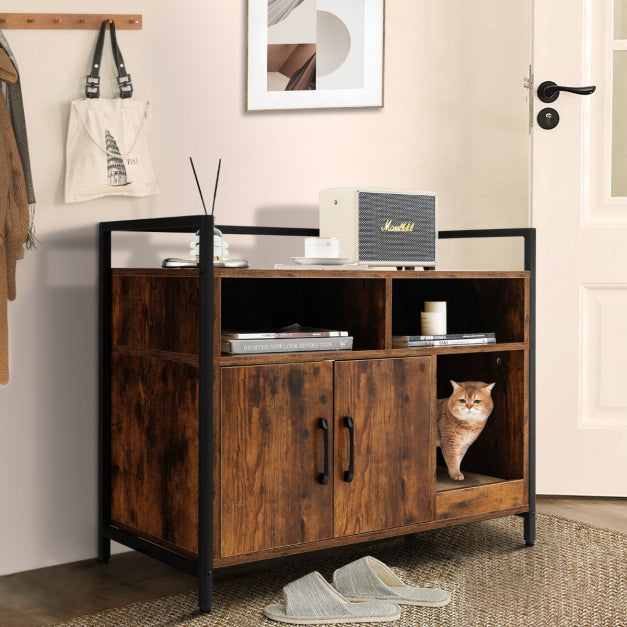 Coast Pet Box Cat Cabinet met dubbele deuren en krabblok 89 x 45 x 74,5 cm koffie