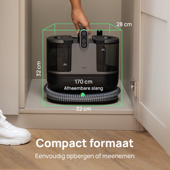 Skrub 4 in 1 Compacte Tapijtreiniger met Heet water - Verwarmbaar tot 60°C - Vlekkenreiniger - 4 Opzetstukken - 1200 Watt - Bankreiniger machine