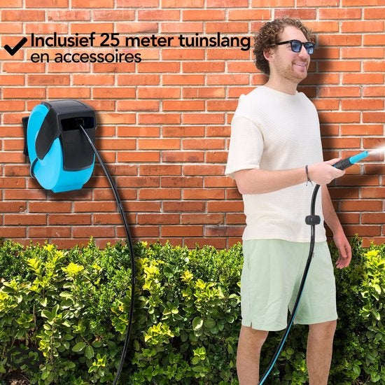 Infinity Goods Wandslangbox - 25 Meter - Tuinslang Met Haspel - 180° Draaibaar - Automatisch