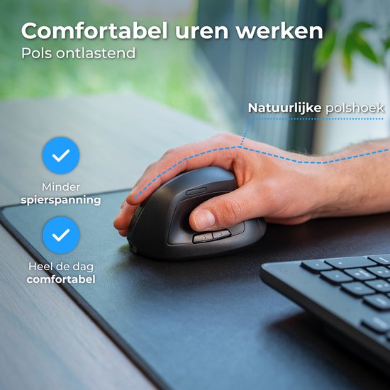 Nuvance Ergonomische Muis - Draadloze Muis - Bluetooth Muis - Muis Draadloos - Stil - Computermuis - Wireless Mouse - Rechtshandig