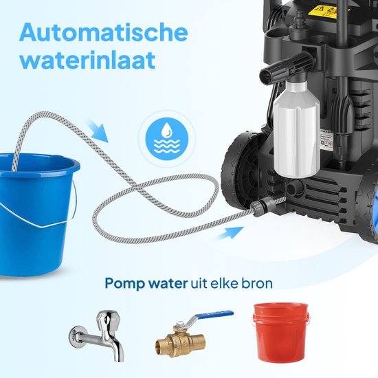 Lugia Hogedrukreiniger - 135 bar - 1600W - 430 L/H - Bundel Pakket met Terrasreiniger - Roterende Borstel en Turbo spuitmond
