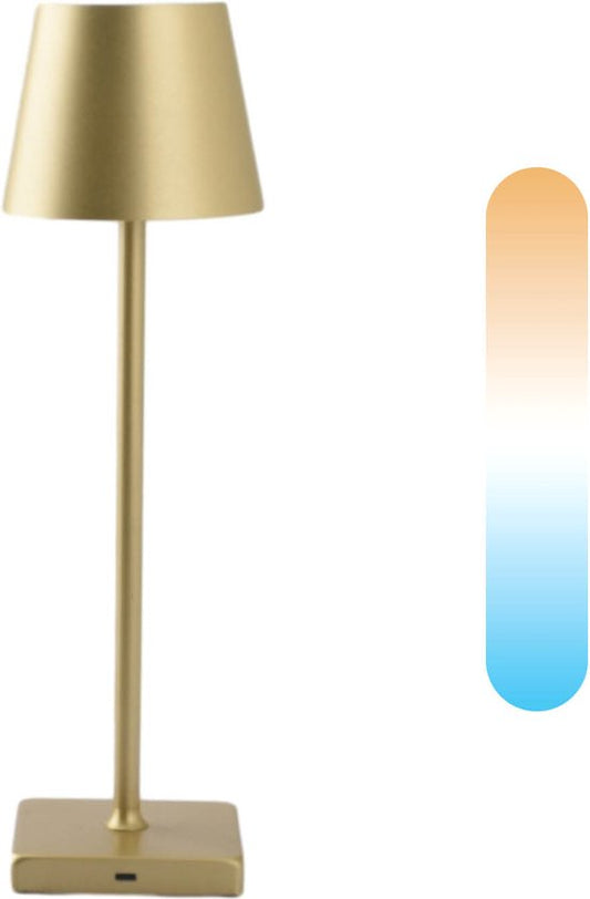 BREND BR-2228 Draadloze Tafellamp voor Binnen en Buiten – Decoratieve en Dimbare Lamp – Oplaadbare Verlichting met 3 Lichtstanden – IP44 – Goud