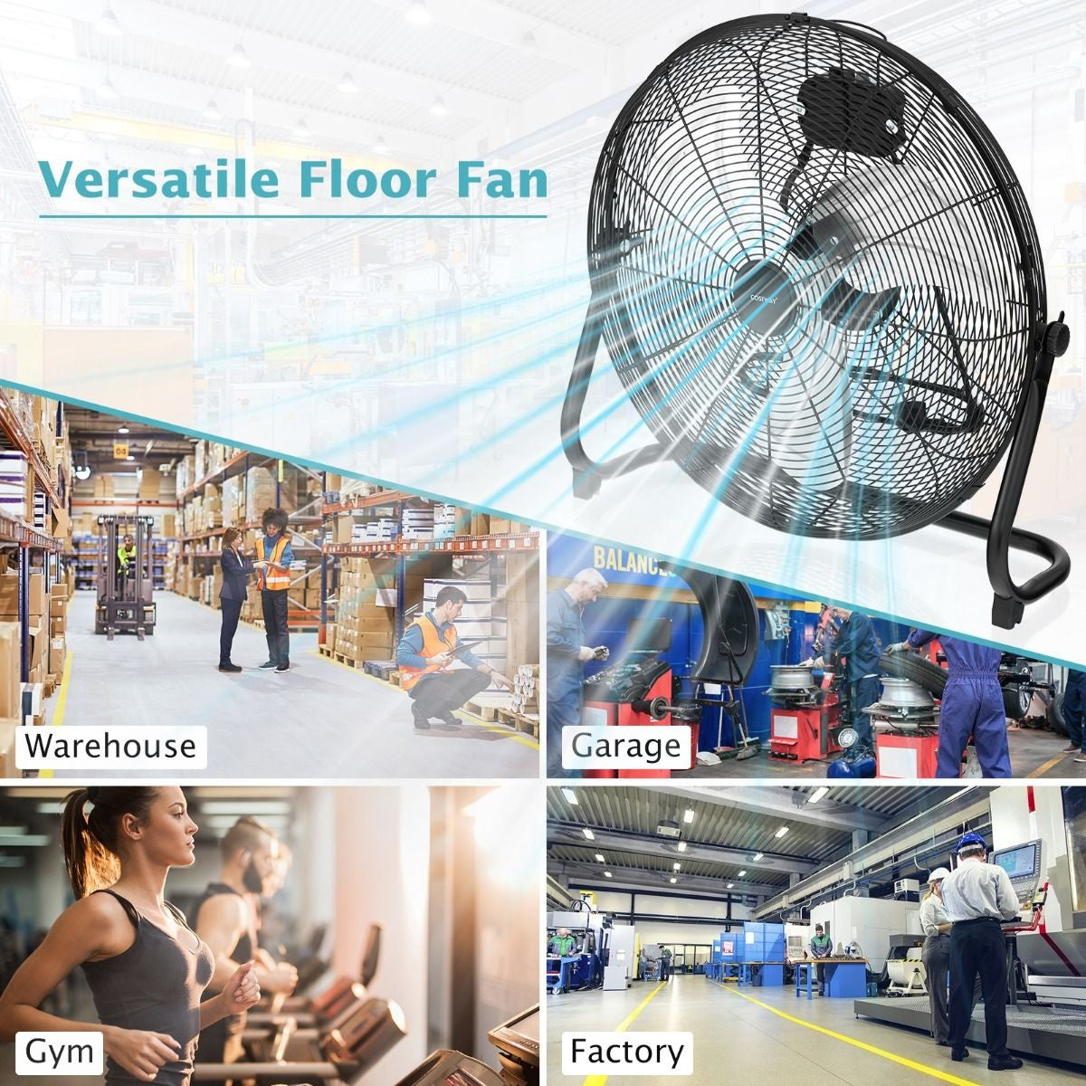 Coast Vloerventilator - 3 Snelheden - 145 ° verstelbaar - 160W - 62 x 20 x 59 cm - Zwart