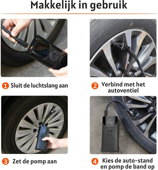 Draagbare luchtcompressor - elektrische fietspomp - bandenpomp voor auto, motor, fiets, bal, luchtbed - Krachtig: 6.000 mAh