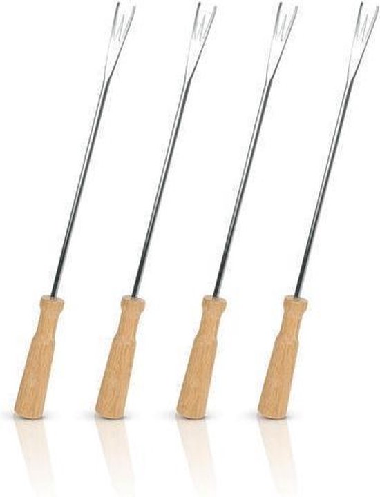 Boska Fonduevorken Oslo - Set van 4 Vorkjes - met Extra Grip - Zilver/Bruin
