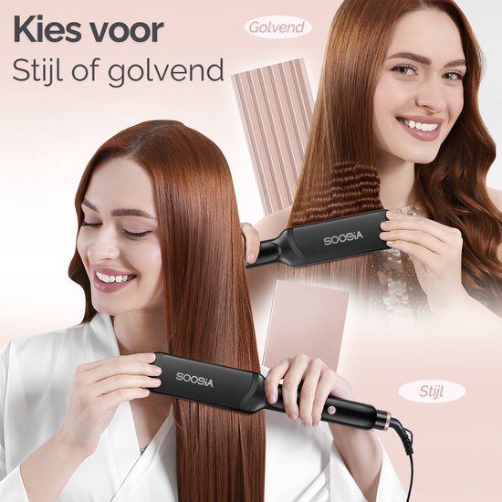 Soosia 5-in-1 Switch Styler – Stijltang, wafeltang, Golftang & Krultang – 3,5 cm Keramische Platen – Rosegoud