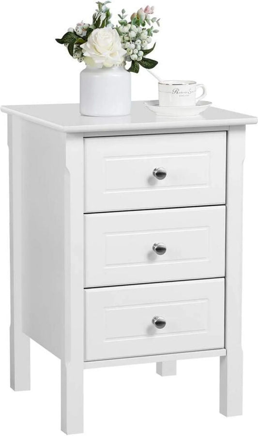 Yaheetech Nachtkastje Met 3 Lades – Voorzien Van Aluminium Knopgrepen En Vochtbestendig Gelakt Oppervlak En Hoogwaardige Ladegeleiders – Voor Slaapkamer En Woonkamer – Wit E1 MDF – 40 x 40 x 60 cm