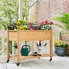 Yaheetech Verhoogde Houten Plantenbak met Wielen en Opbergplank - Lichtbruin - 105,5 x 56,5 x 83,5 cm
