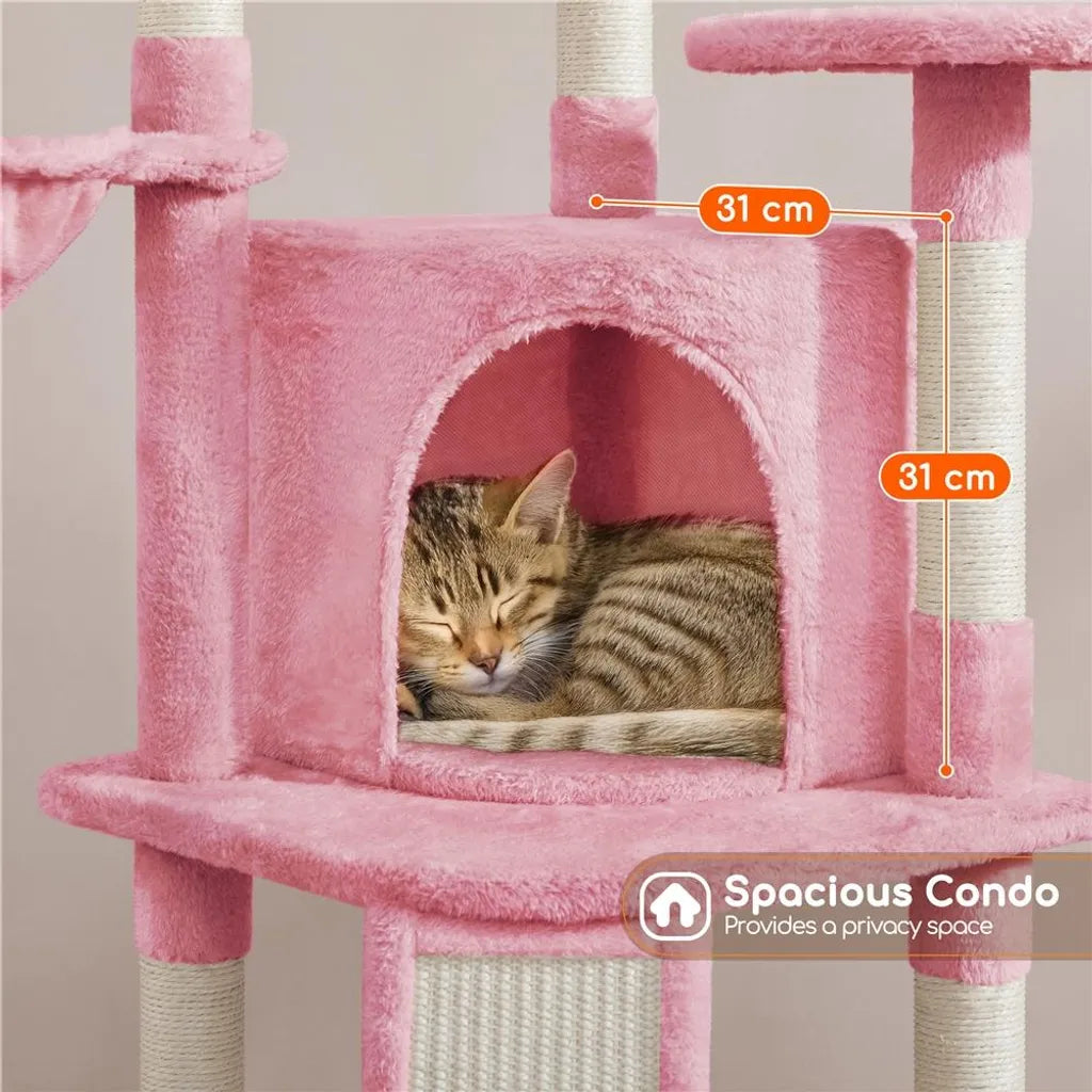 Yaheetech Krabpaal met Kattenhuis en Ligplatform - Lichtroze - 43,5 x 43,5 x 106 cm