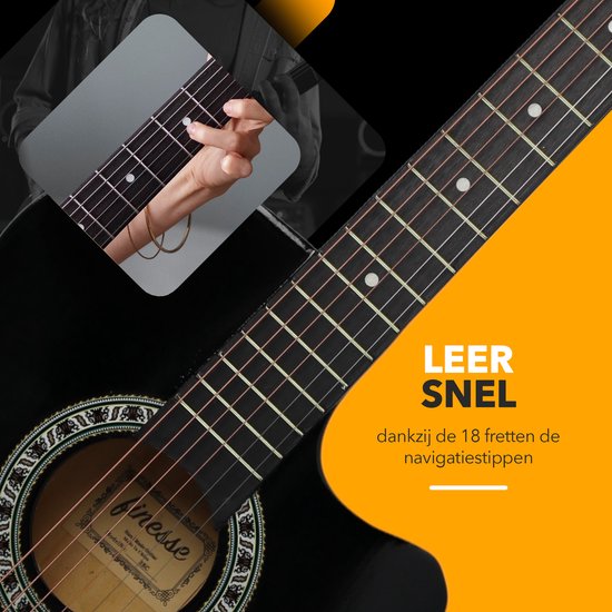 Finesse Akoestische Gitaar - met Videocursus - Western Gitaar - Gitaar Kind & Volwassenen - Zwart