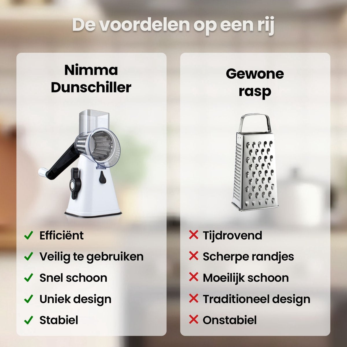 Nimma Trommelrasp - Inclusief 3 Opzetstukjes en Spiraalsnijder - Geschikt als Kaasmolen en Rasp - Wit