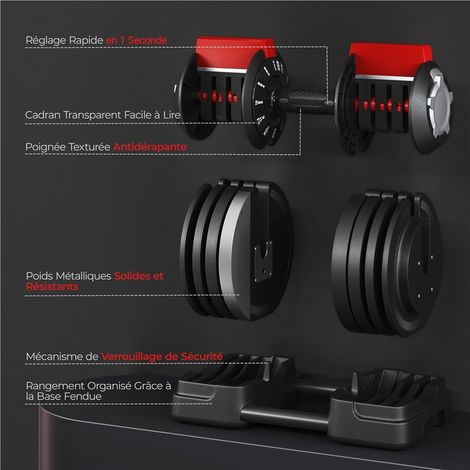 Yaheetech Verstelbare Dumbbellset 3-in-1 – 3-24 kg – 111 cm – Zwart