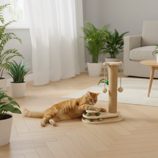 By Cee Cee Krabpaal - Krabpaal voor Katten - Katten Krabpaal - Houten Kattenspeelgoed - Ideaal Voor Meerdere Katten - 40x19x45.5cm - Luna
