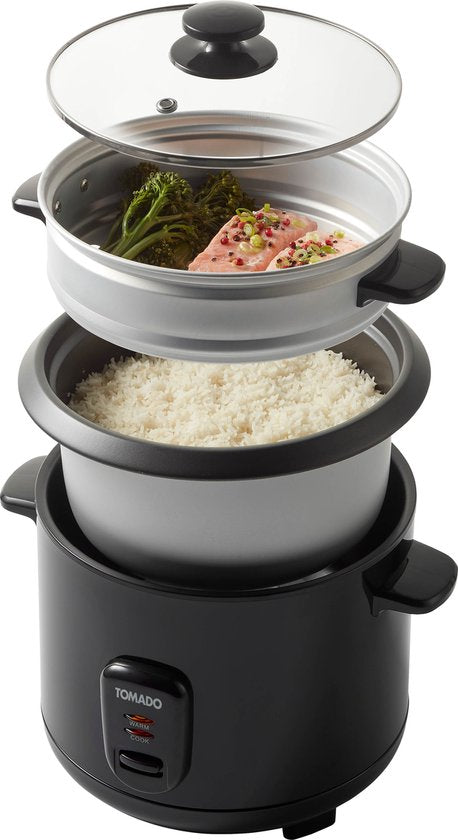 Tomado TRC1501B - Rijstkoker - Inhoud 1,5 liter - Stoommand - Warmhoudfunctie - PFAS vrij - Zwart