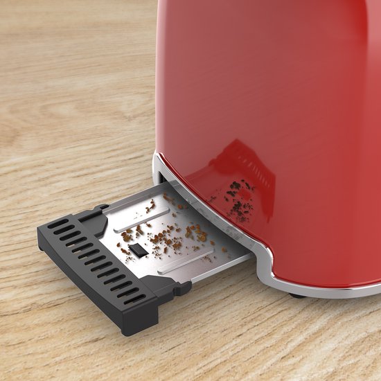 KitchenBrothers Broodrooster met Tostiklemmen - Toaster - 6 Warmteniveaus - Brede Sleuven - Broodrooster - 870W - Rood