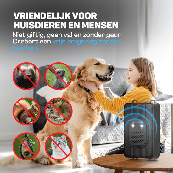 Vulpes Goods® Verjager - Marterverjager - Ongedierteverjager - Multifunctionele Set Binnen & Buiten - Batterijen, 12V & Auto accu - Marters, Muizen & Ratten - Steenmarter Verjager PRO - Incl. Batterijen