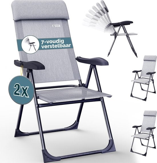 Casaria Tuinstoel 2St. - Opvouwbaar 7 x Verstelbaar – Grijs/Gemeleerd