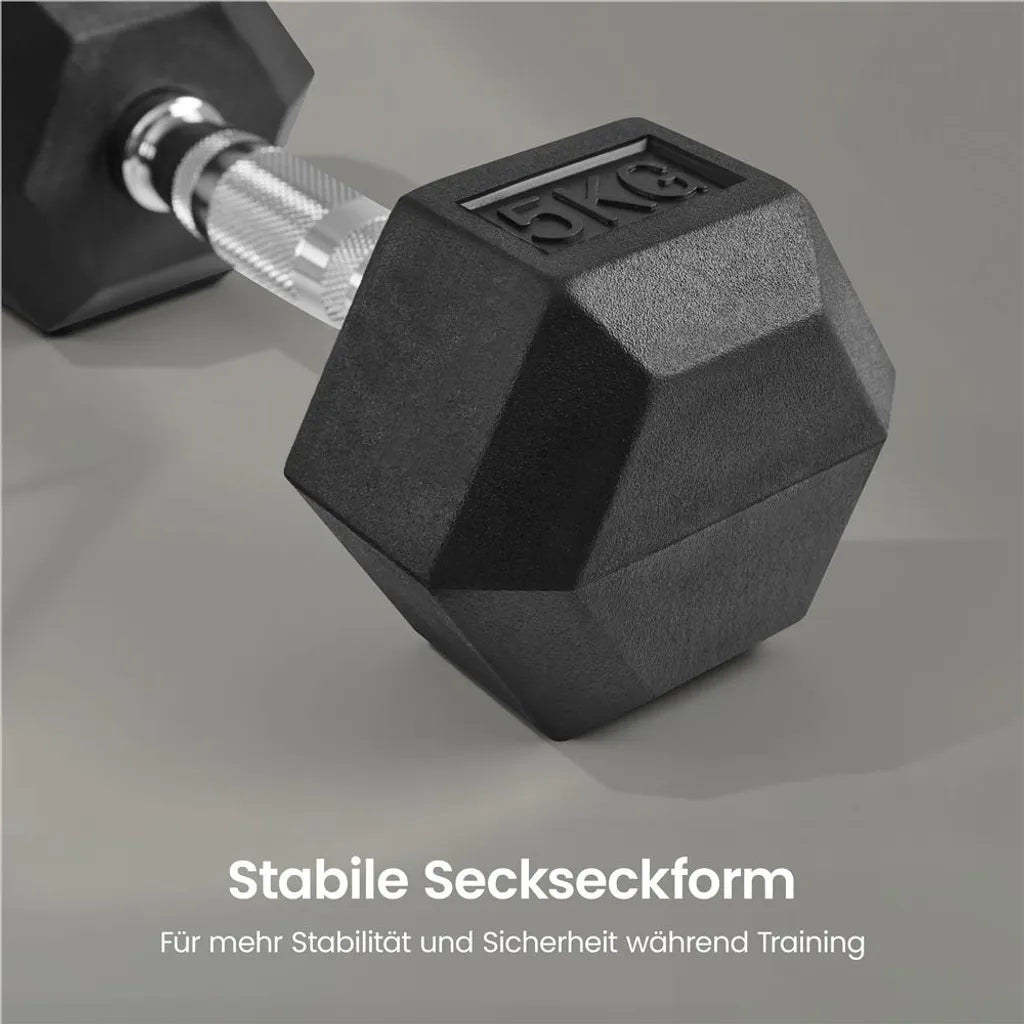 Yaheetech Hex Dumbbells Set van 2 x 5 kg - Zwart - Rubberen Halters met Antislip Grip