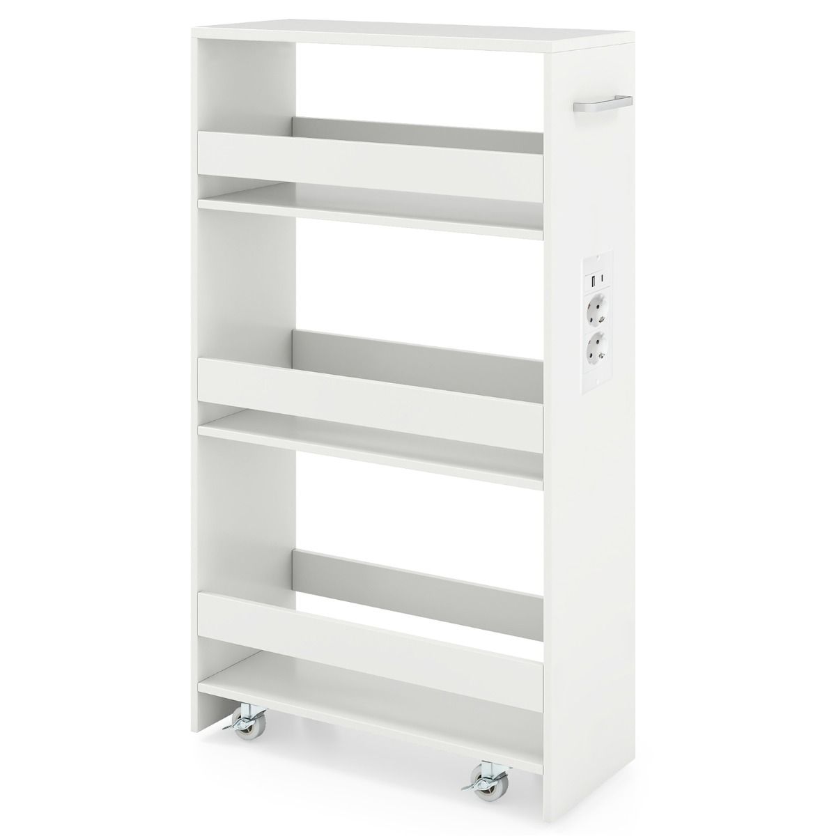 Coast Smalle Opbergkar - 4-laags verrijdbare keukenkar - met oplaadstation - wit 47,5 x 20 x 80,5 cm