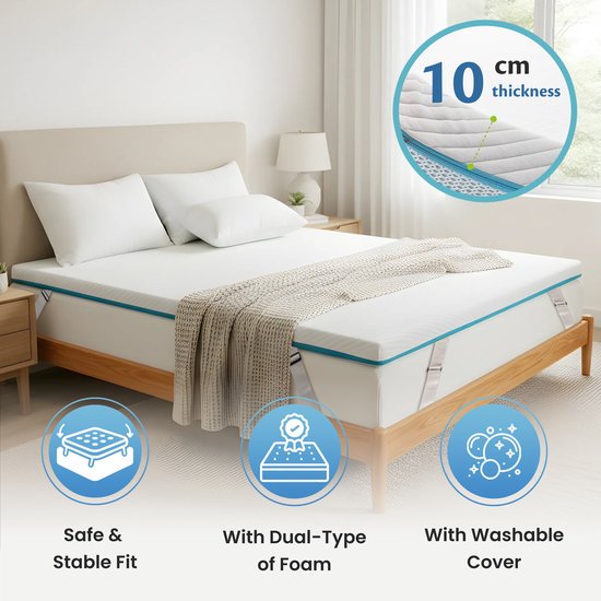 Ella Ergo Topper 180x200 cm - 10CM Dik Matras Topdekmatras - Matrastopper Gel Infused Traagschuim & Aircell-schuim - Medium Hardheid