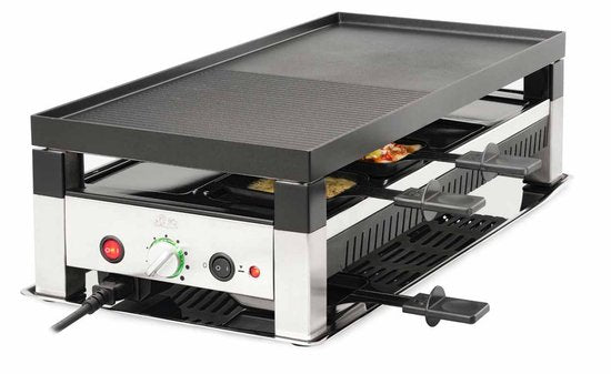 Solis Raclettegrill & Pizzagrill - Gourmetstel voor 8 Personen - Raclette Gourmet Set - Tafelgrill met 4 Verschillende Functies