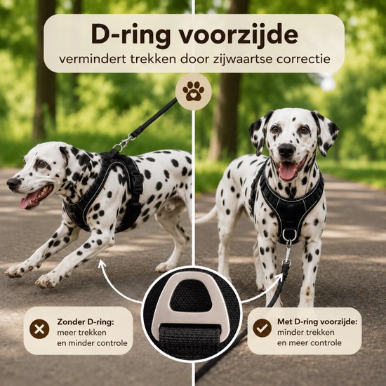 By Cee Cee Hondentuigje Hondenharnas - Anti Trek Tuig - Y Tuig Hond – Reflecterend Honden Tuigje – Zwart – Maat XL