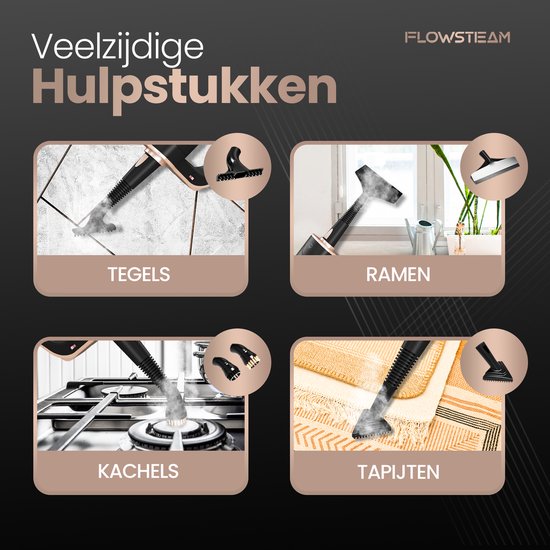 FLOWSTEAM® Luxe Stoomreiniger - 13 Opzetstukken - 120° Stoom – Tapijtreiniger – Vlekkenreiniger – Zetelreiniger - Handstoomreiniger – 5M Snoer - Inclusief 2 Microvezeldoekjes