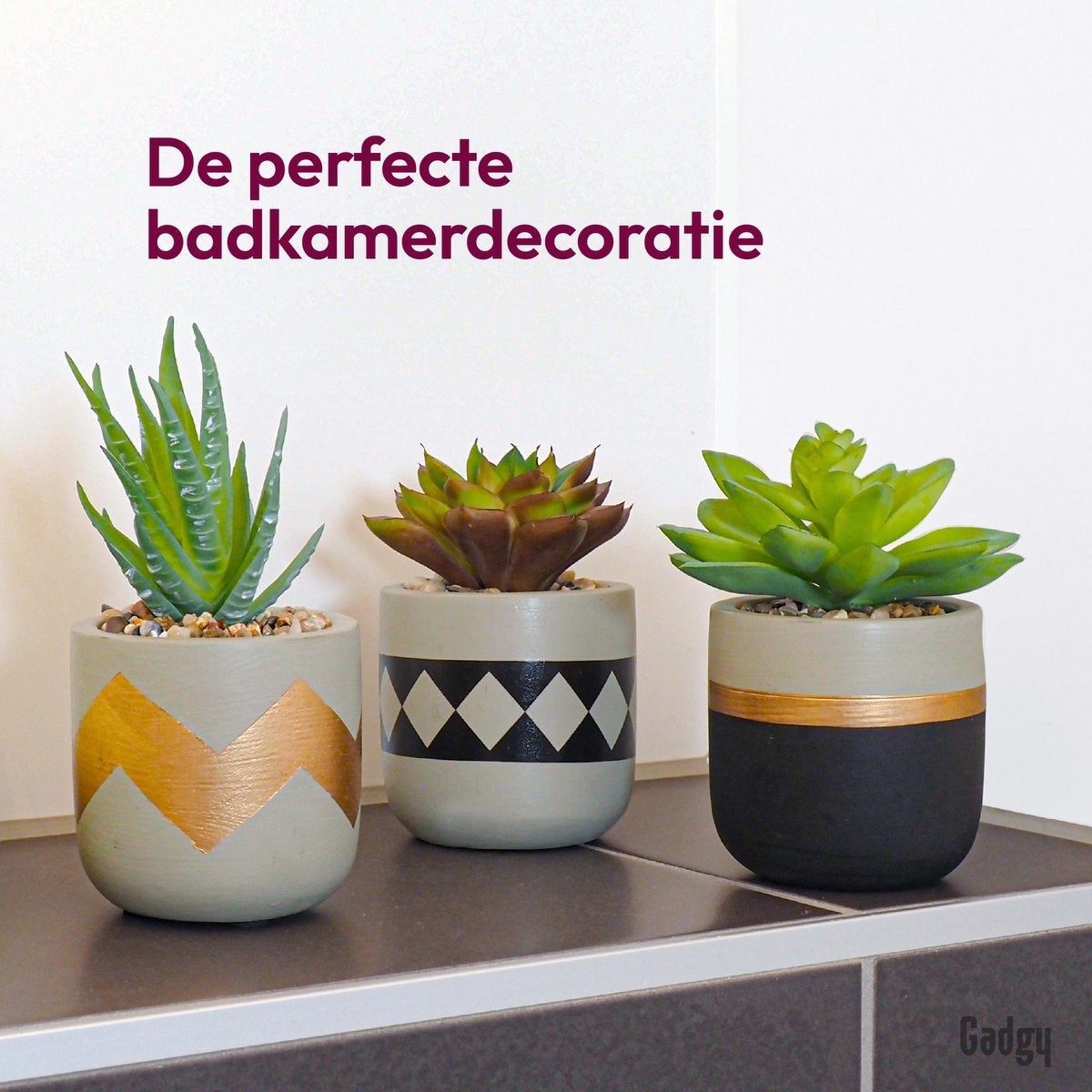 Gadgy Kunstplanten voor Binnen - 3 stuks - Kunst Vetplantjes in Stenen Pot - Nepplant - 13 tot 16 cm