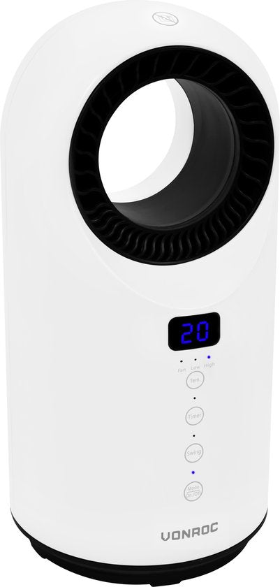 VONROC Elektrische kachel – ventilatorkachel - 1000W/1500W – bladeless - Keramisch - 3 Standen – Incl. afstandsbediening - zwenkfunctie - thermostaat en timer – 15m2 – wit